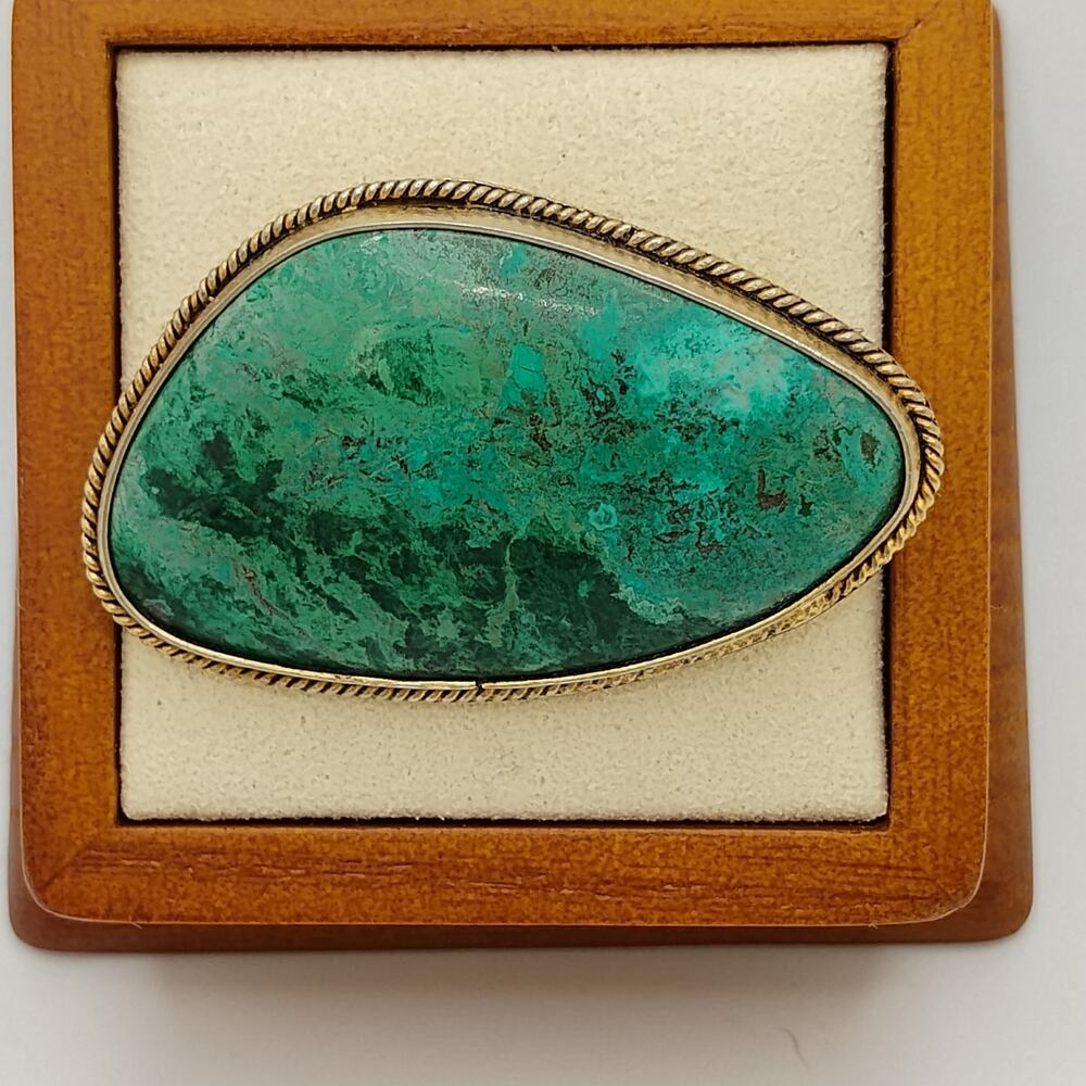 VTG Hand Made Israeli Eilat Stone Brooch in Gold over Sterling Silver